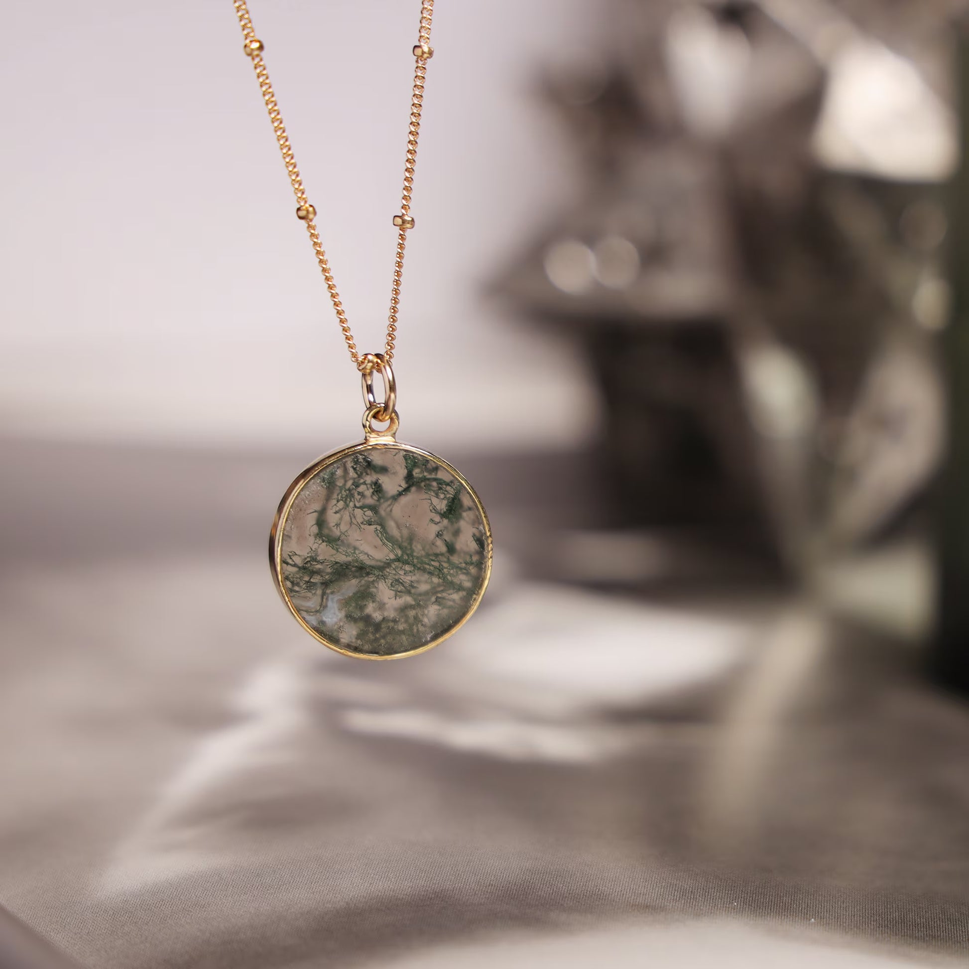 Genuine Moss Agate Circle Necklace