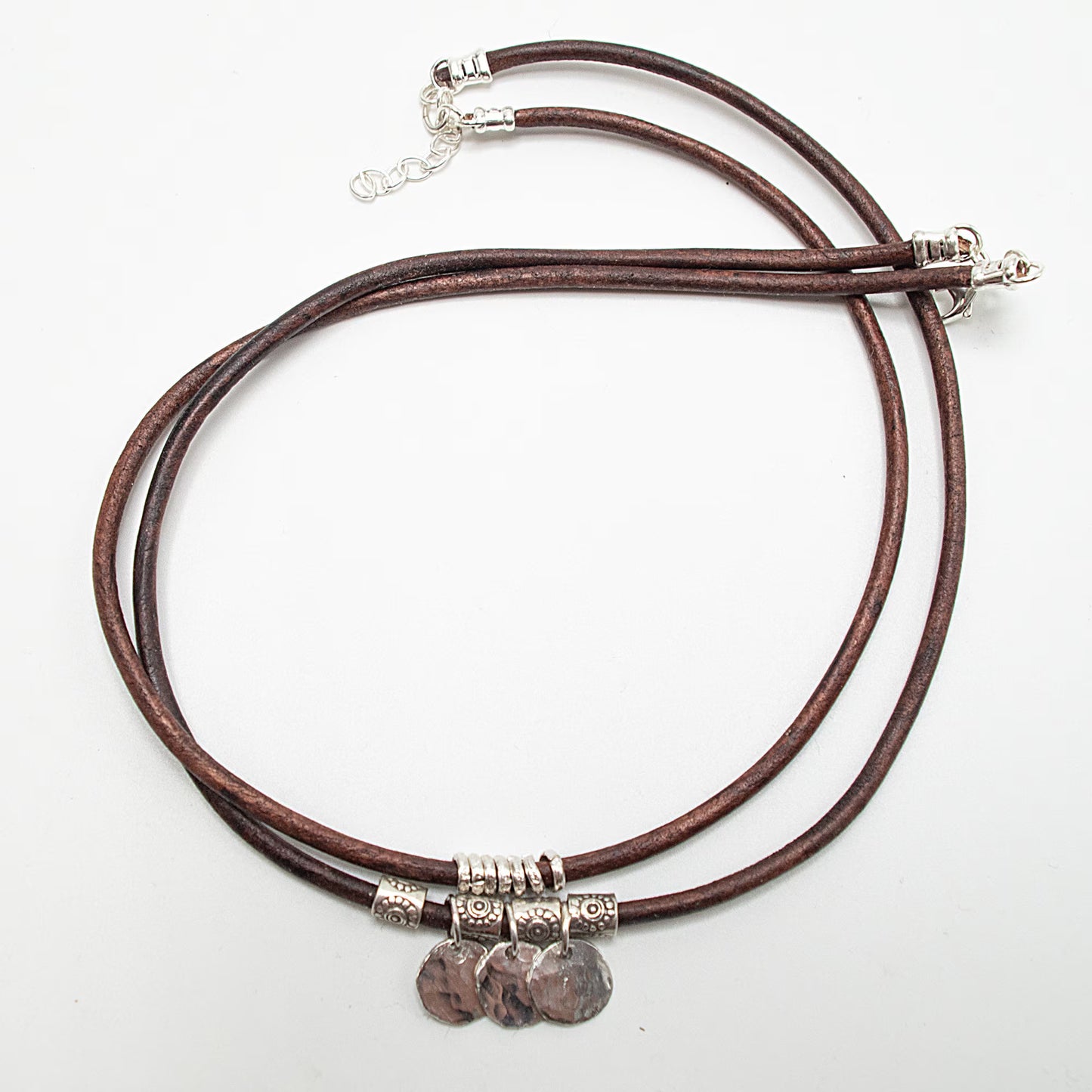 Sterling Silver Disc Leather Necklace