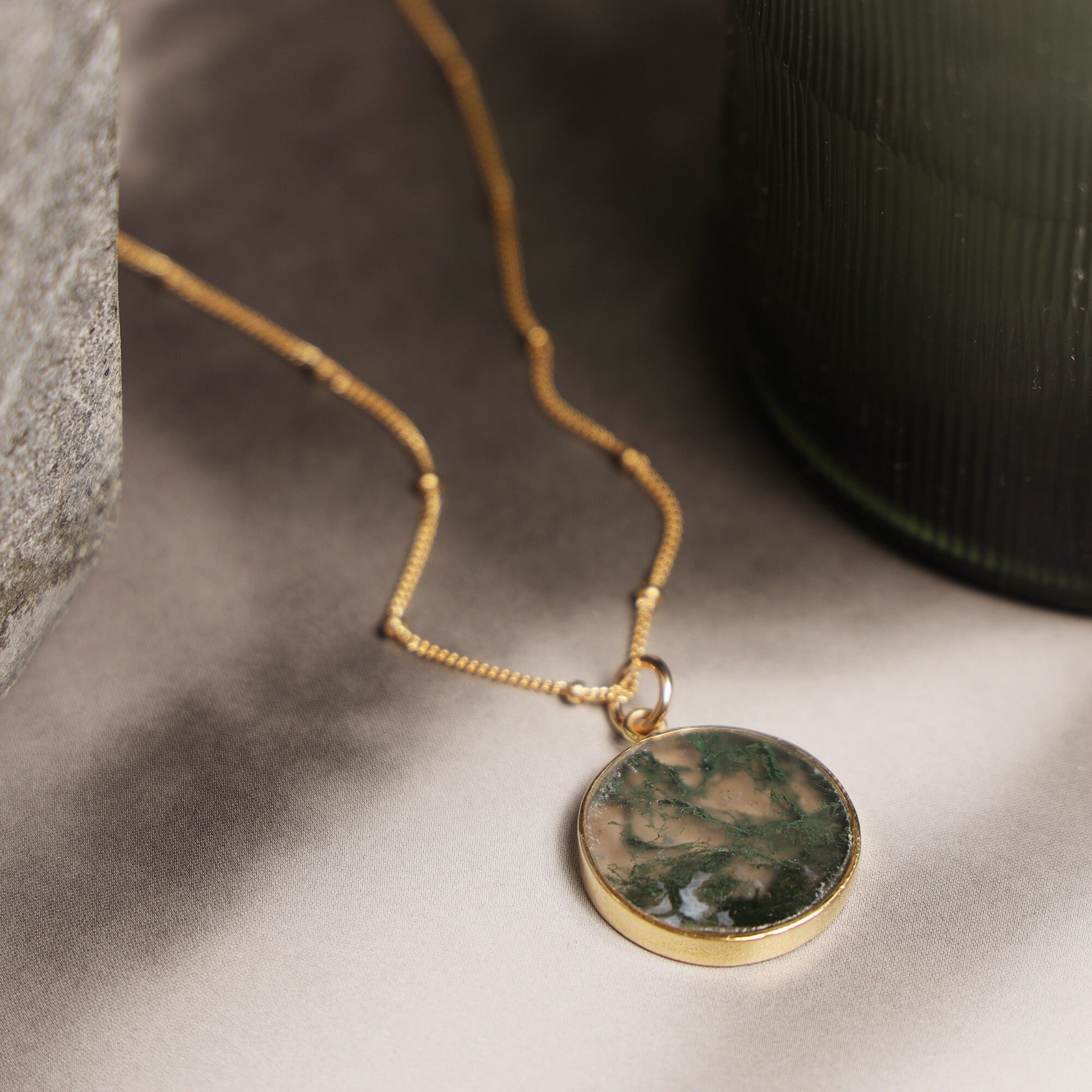 Genuine Moss Agate Circle Necklace