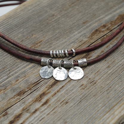 Sterling Silver Disc Leather Necklace