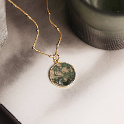 Genuine Moss Agate Circle Necklace