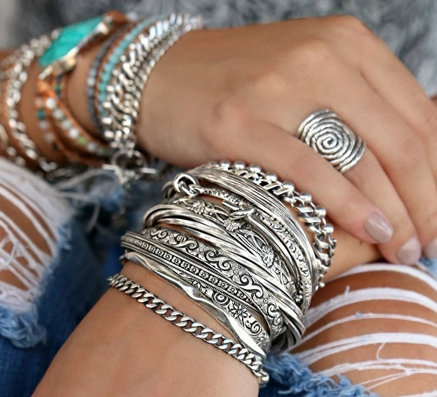 Boho Sterling Silver Bracelet Set