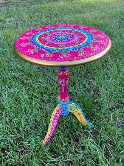 Original Hand Painted round Accent Table