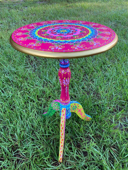 Original Hand Painted round Accent Table