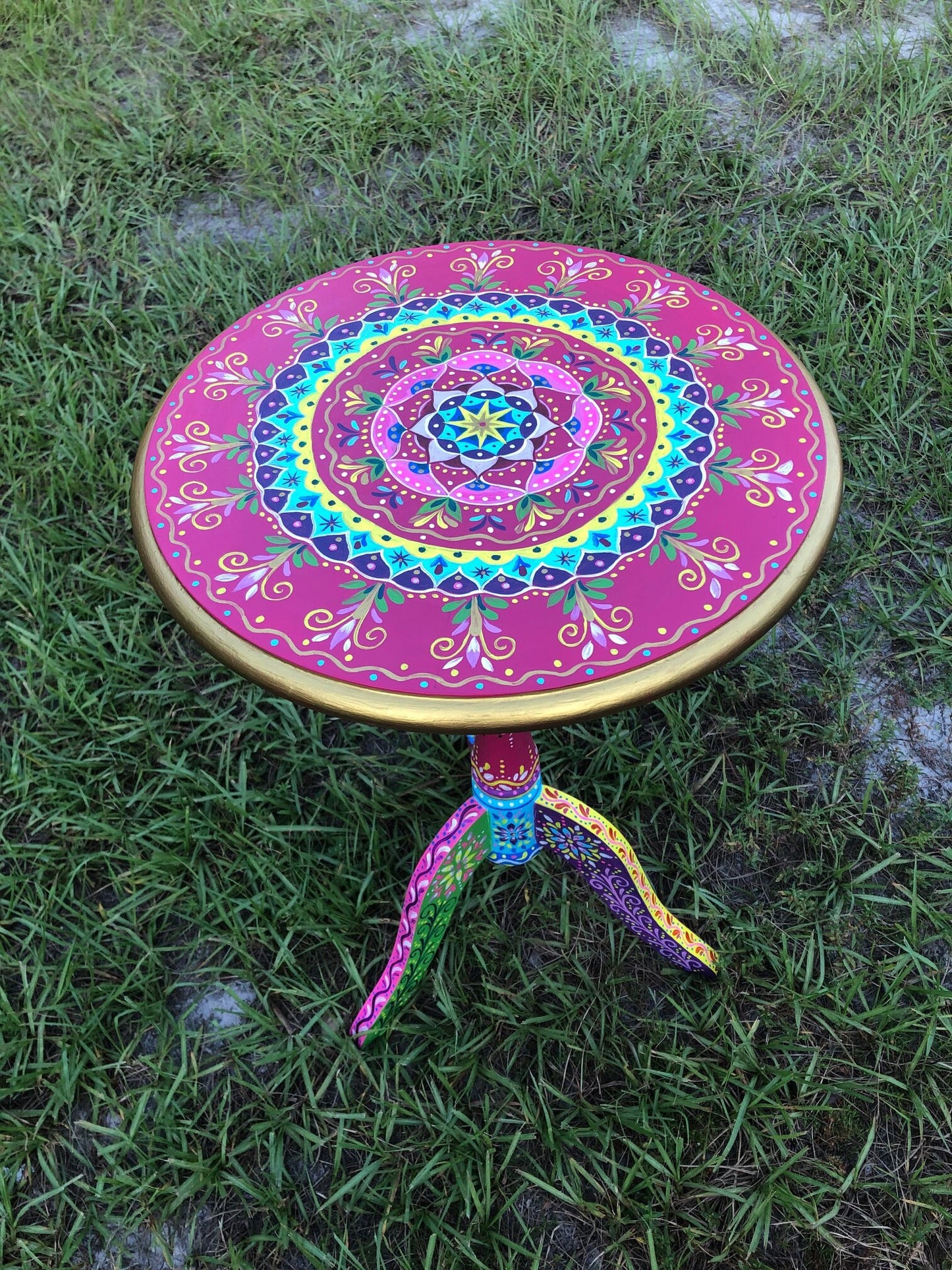 Original Hand Painted round Accent Table