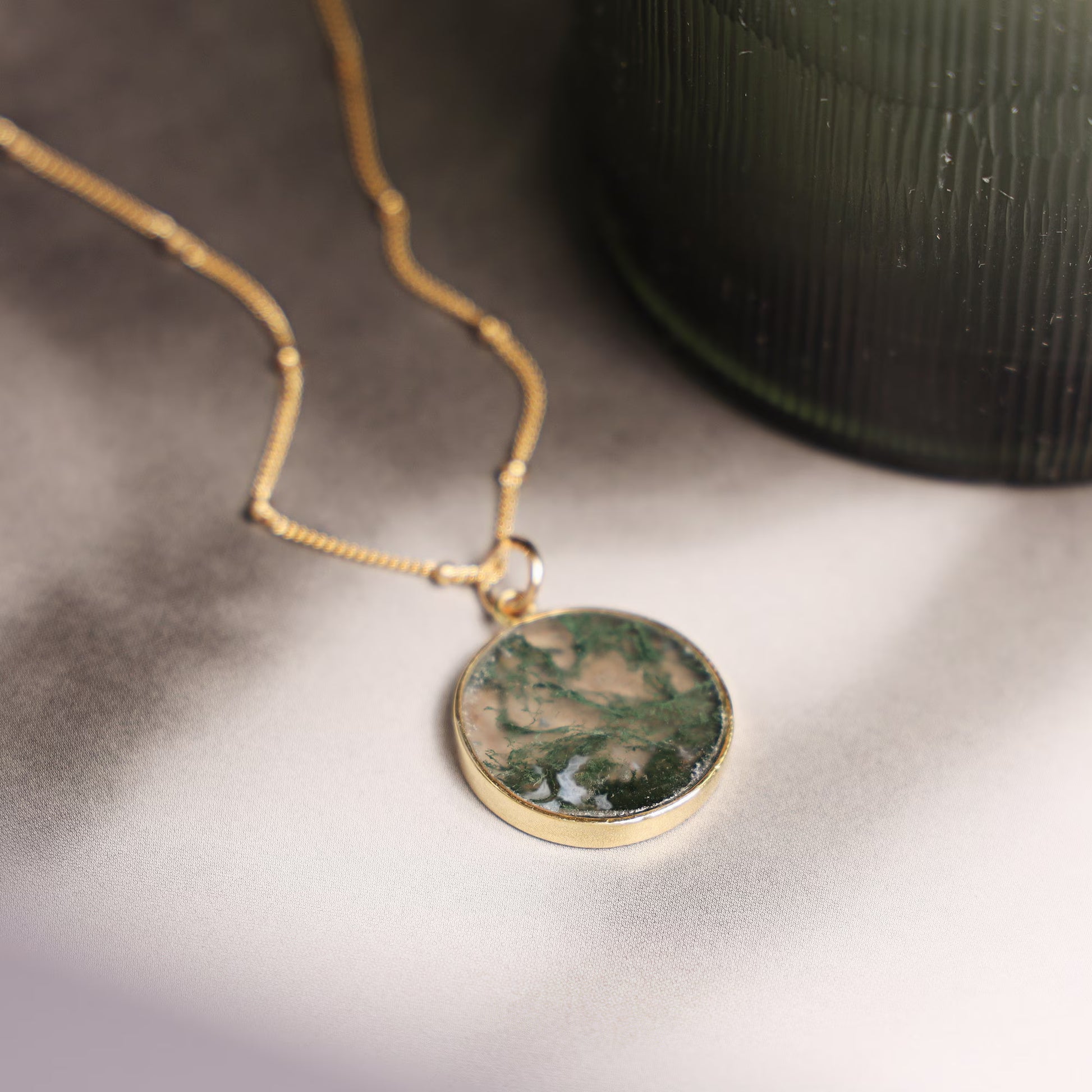 Genuine Moss Agate Circle Necklace