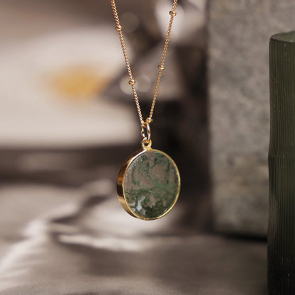 Genuine Moss Agate Circle Necklace