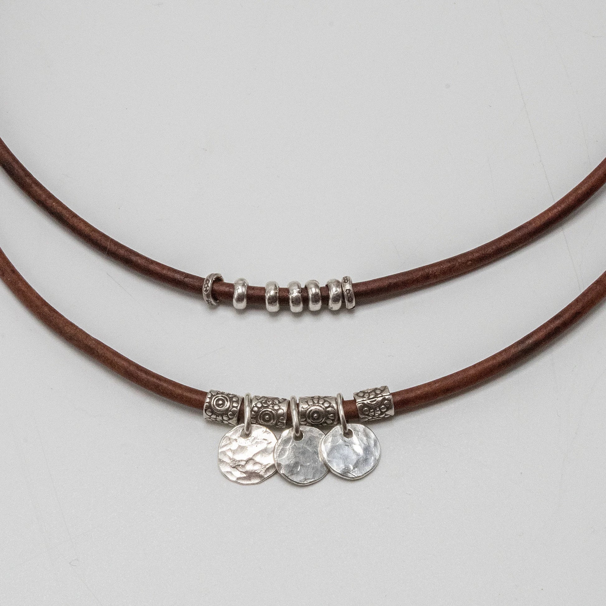 Sterling Silver Disc Leather Necklace