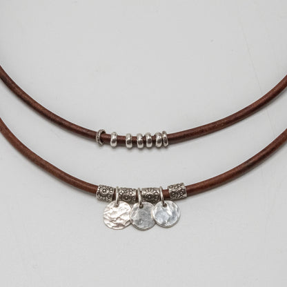 Sterling Silver Disc Leather Necklace