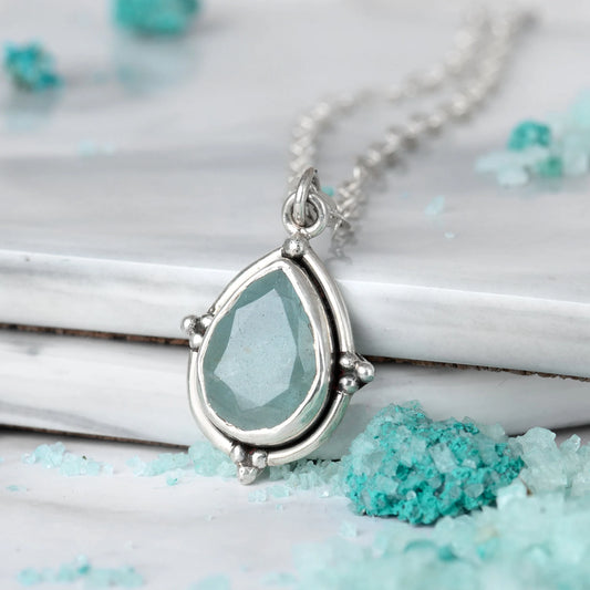 Aquamarine Teardrop Pendant Necklace