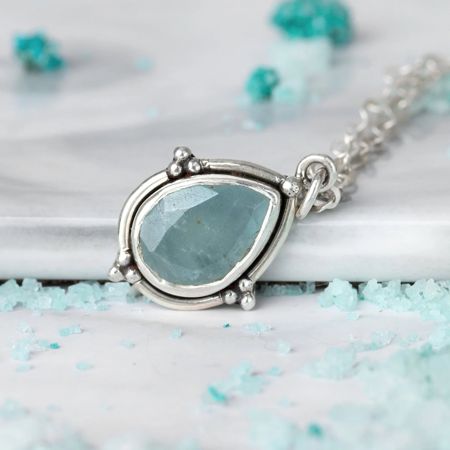 Aquamarine Teardrop Pendant Necklace