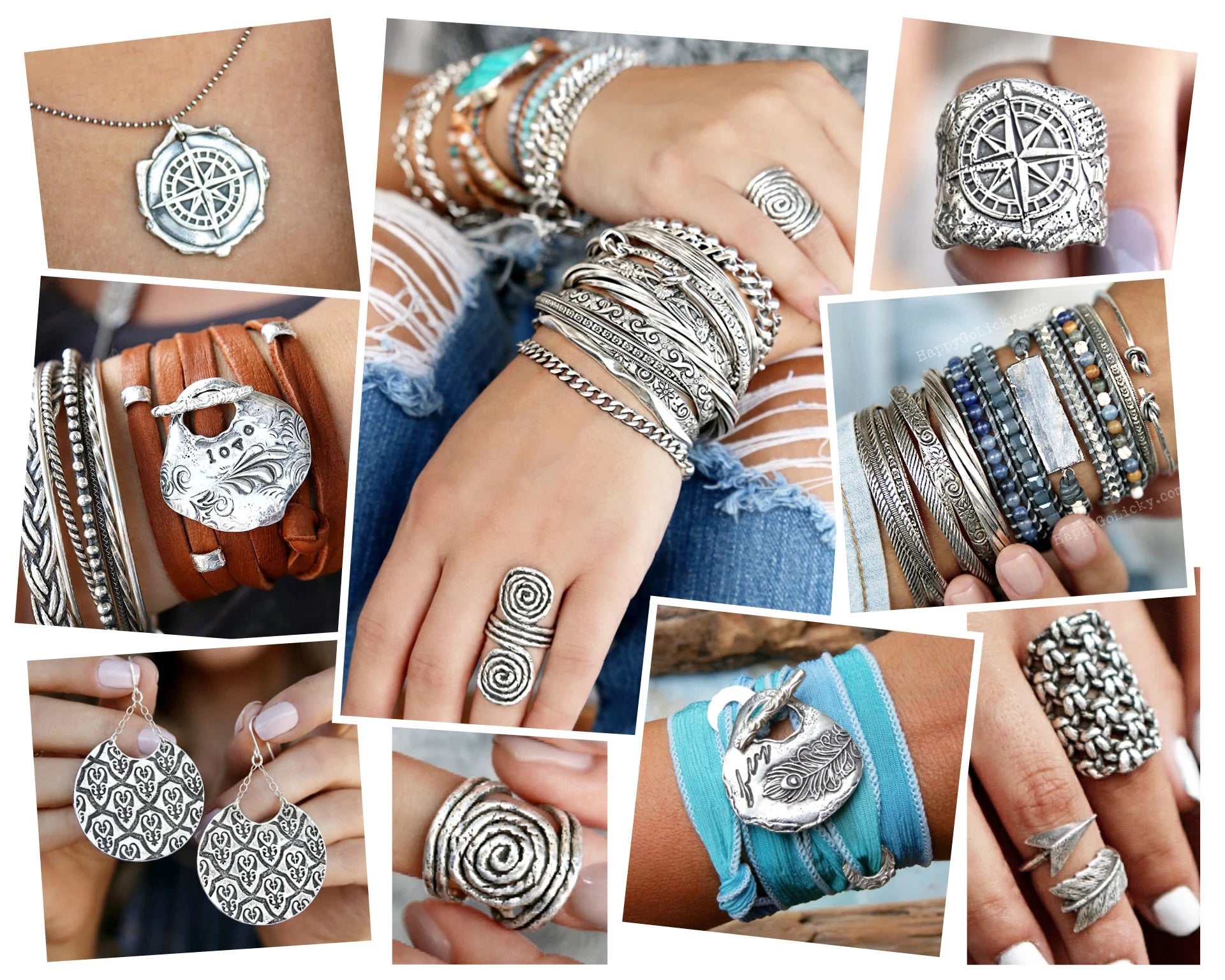 Boho Sterling Silver Bracelet Set