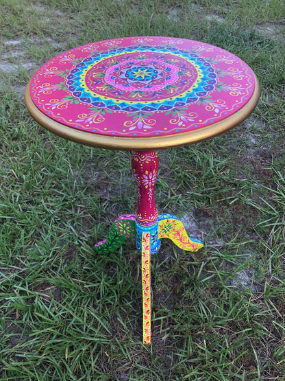 Original Hand Painted round Accent Table