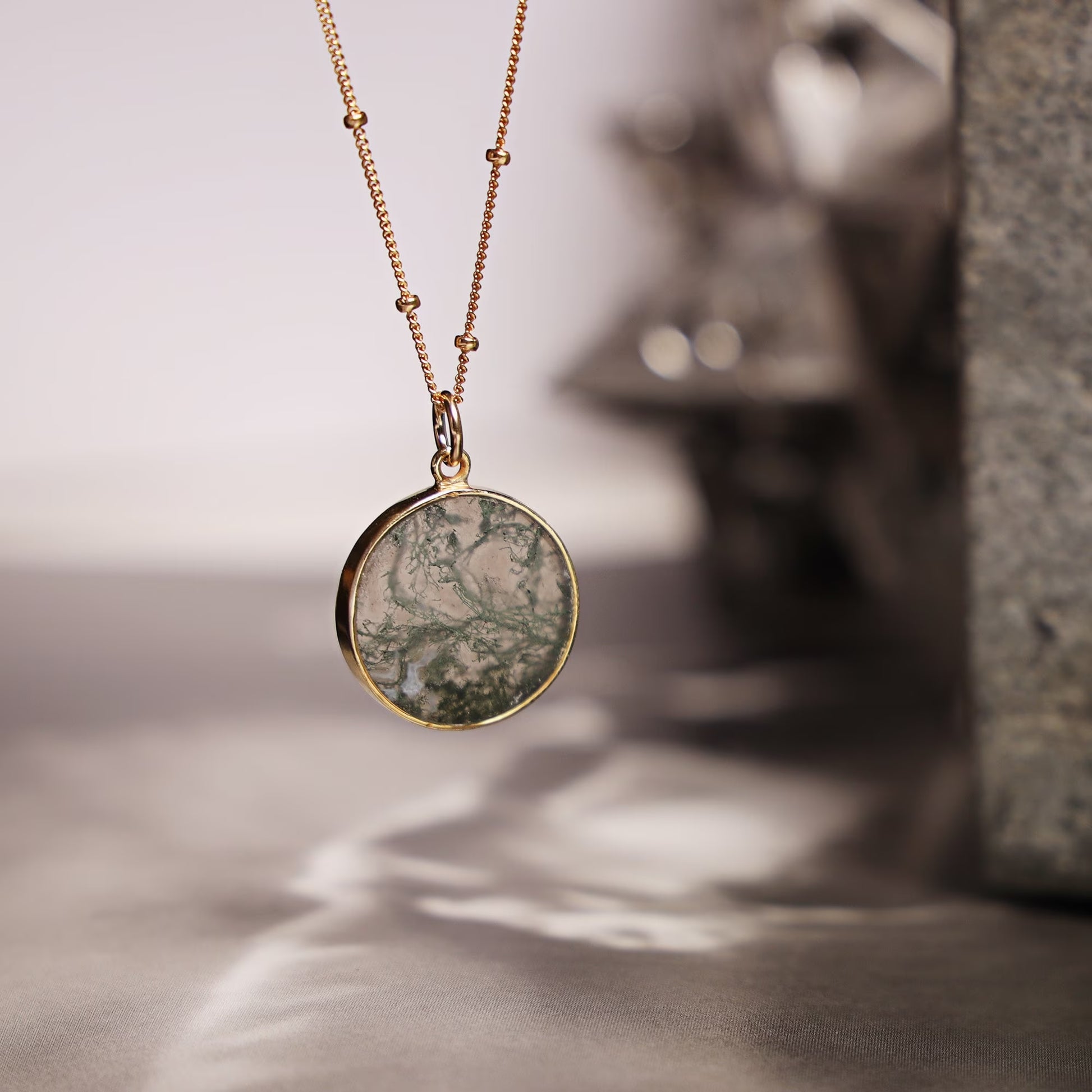 Genuine Moss Agate Circle Necklace