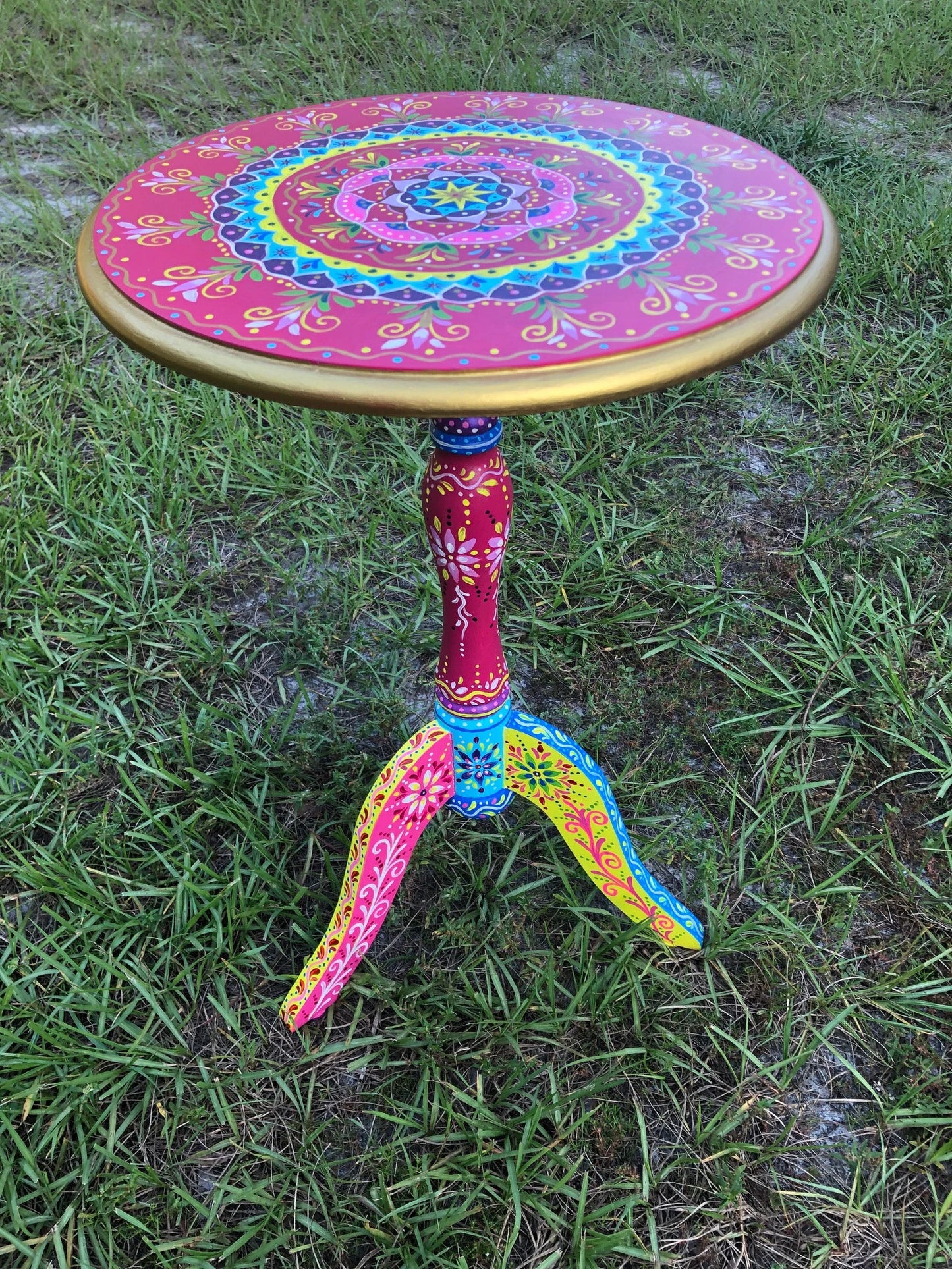 Original Hand Painted round Accent Table