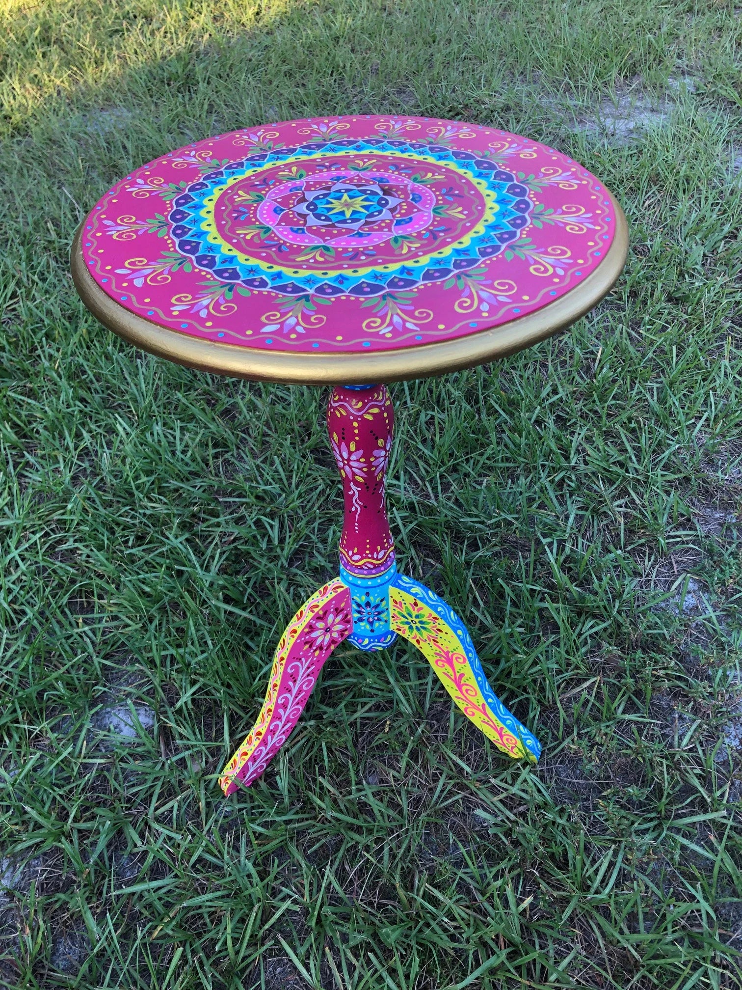 Original Hand Painted round Accent Table