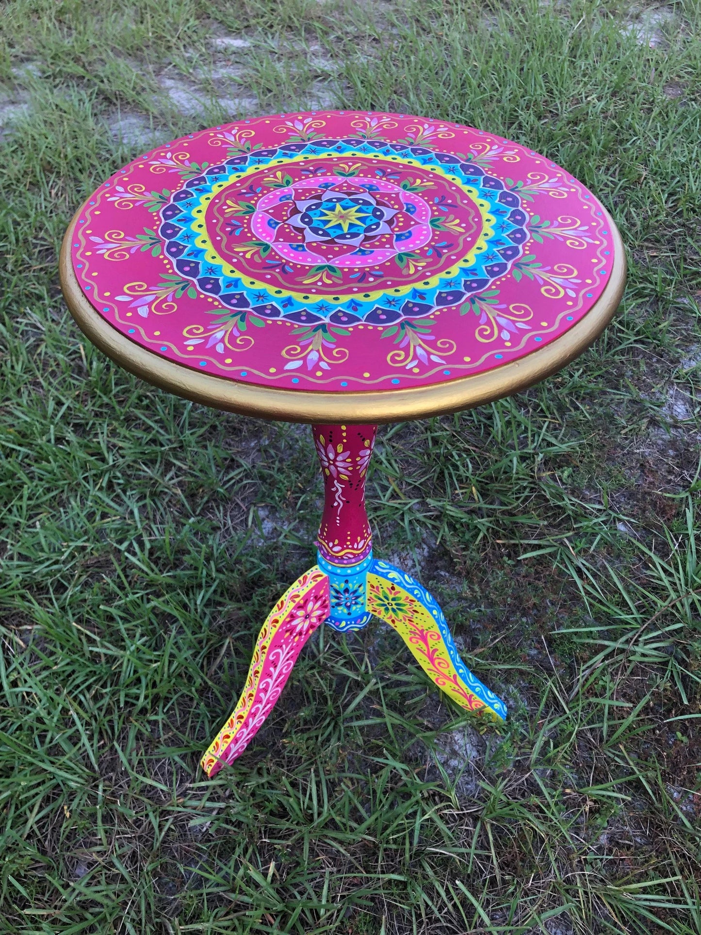 Original Hand Painted round Accent Table