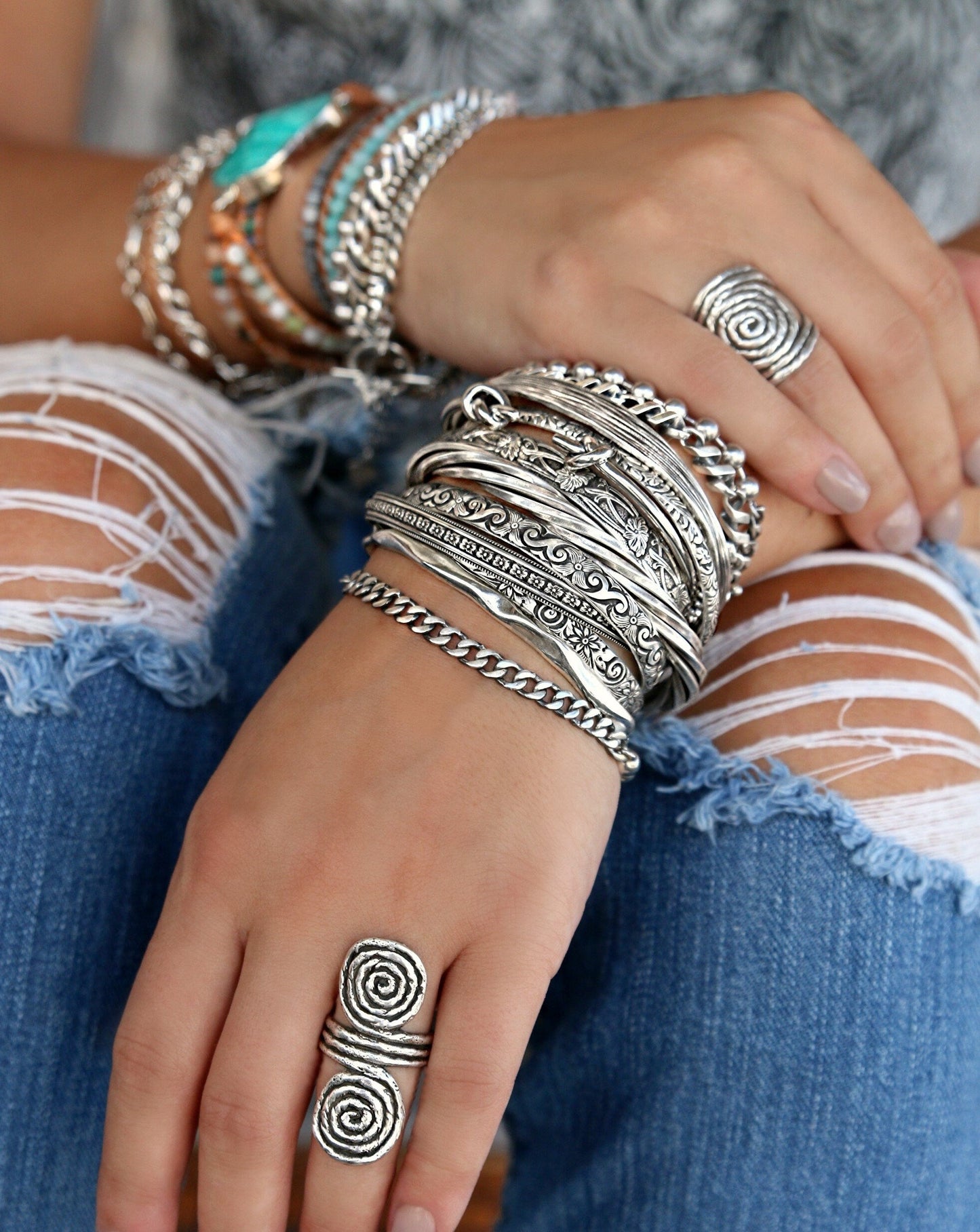 Boho Sterling Silver Bracelet Set