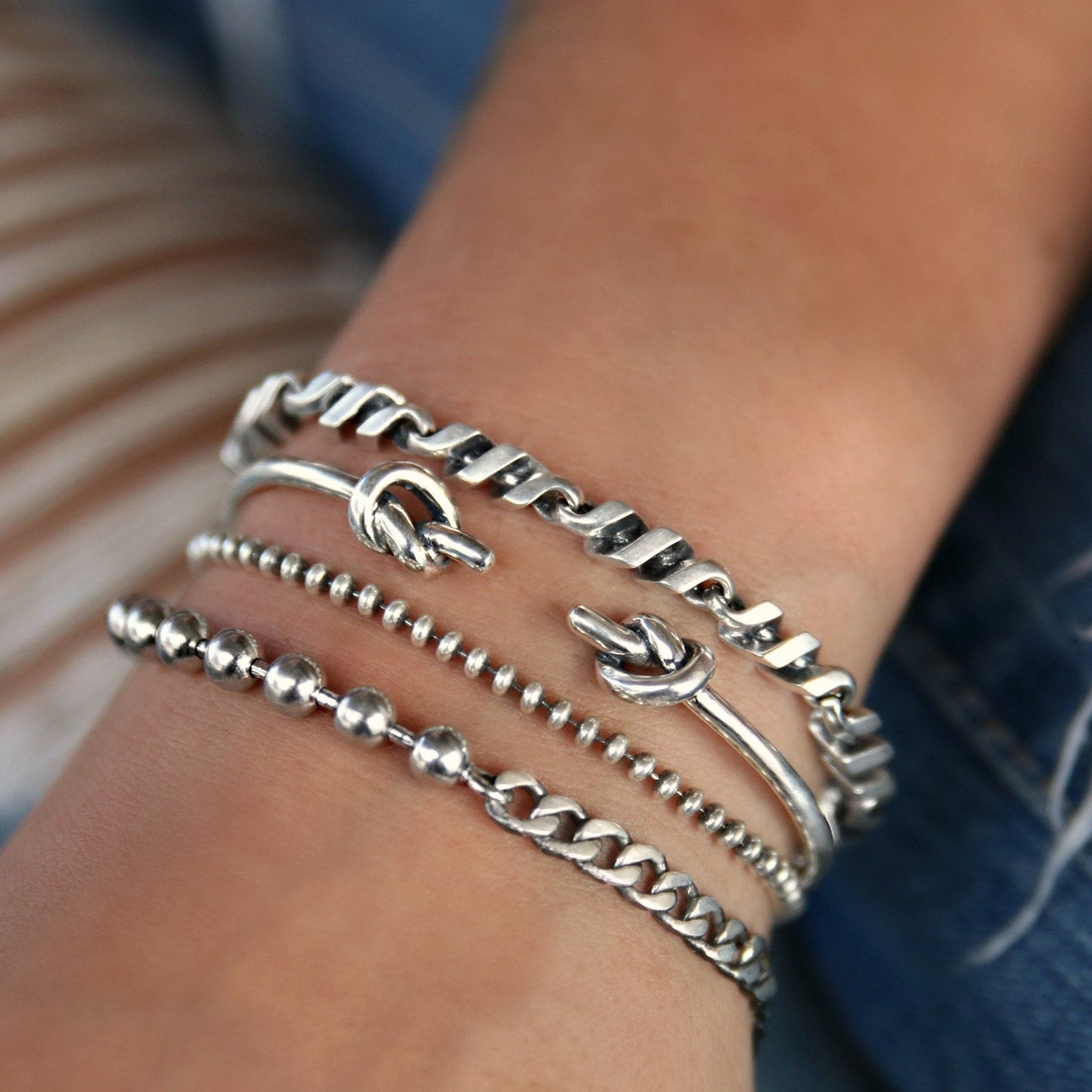 Boho Sterling Silver Bracelet Set