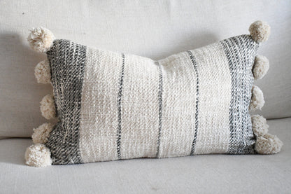 Handwoven Boho Lumbar Pillow Cover - Off-White and Gray