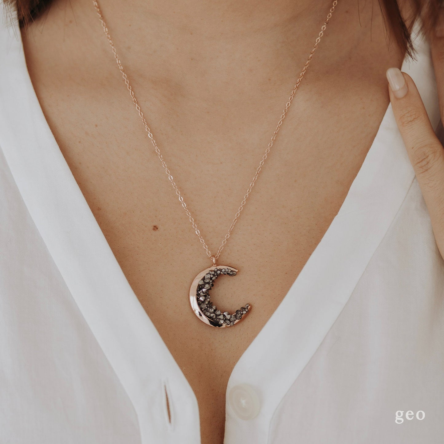 Black Crystal Moon Necklace