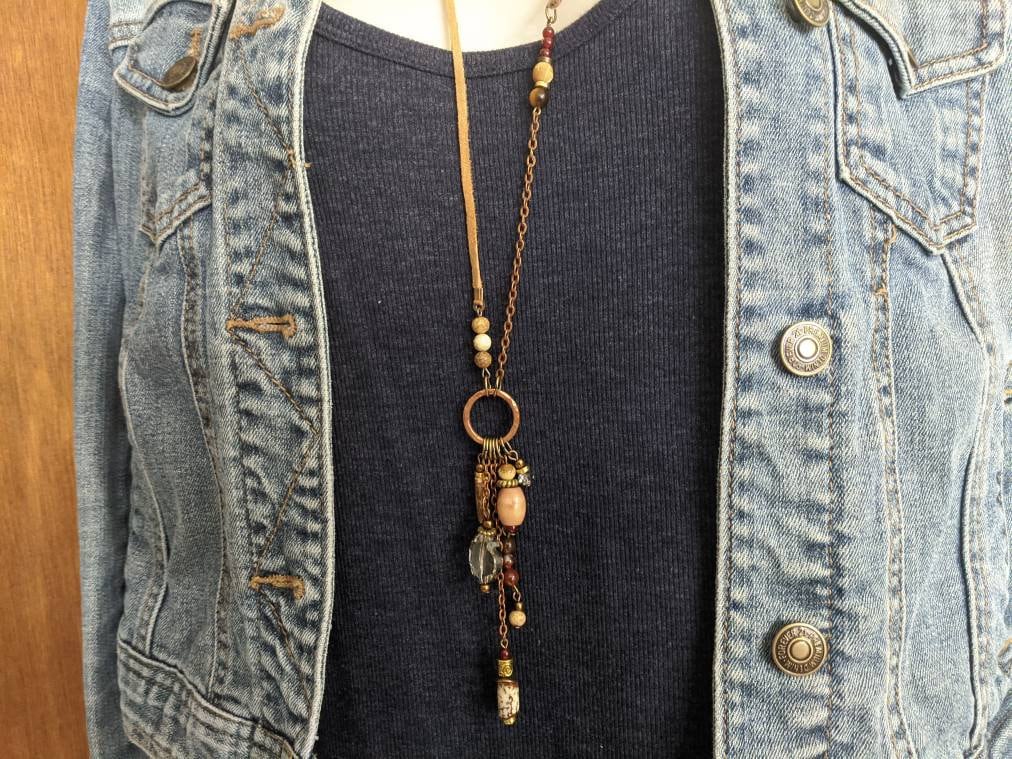 Long Boho Necklace with Orange Agate