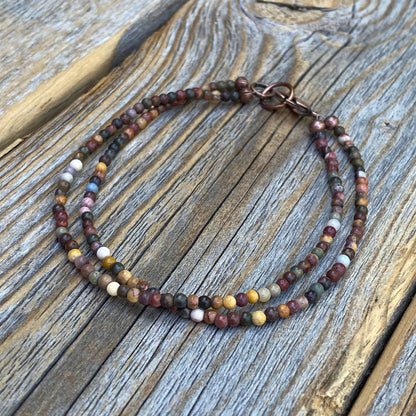 Tiny Jasper Double Strand Beaded Anklet or Bracelet