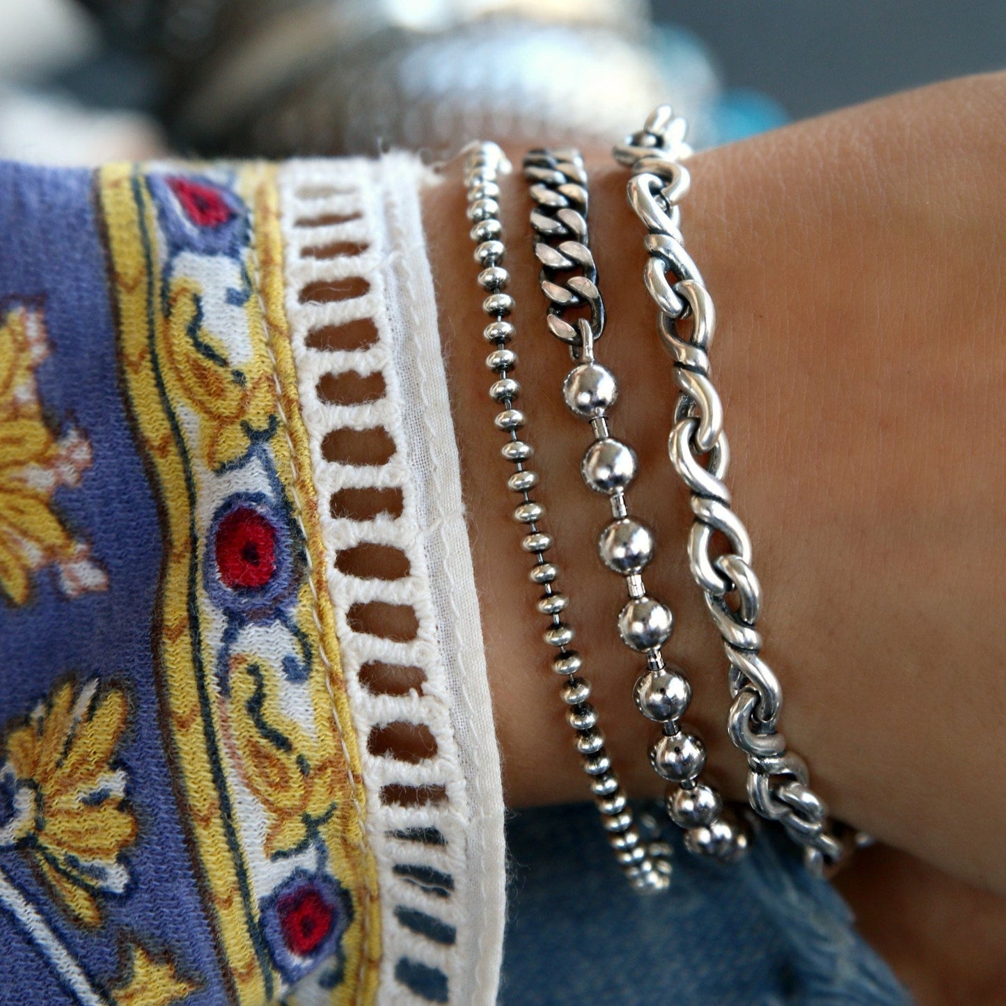 Boho Sterling Silver Bracelet Set