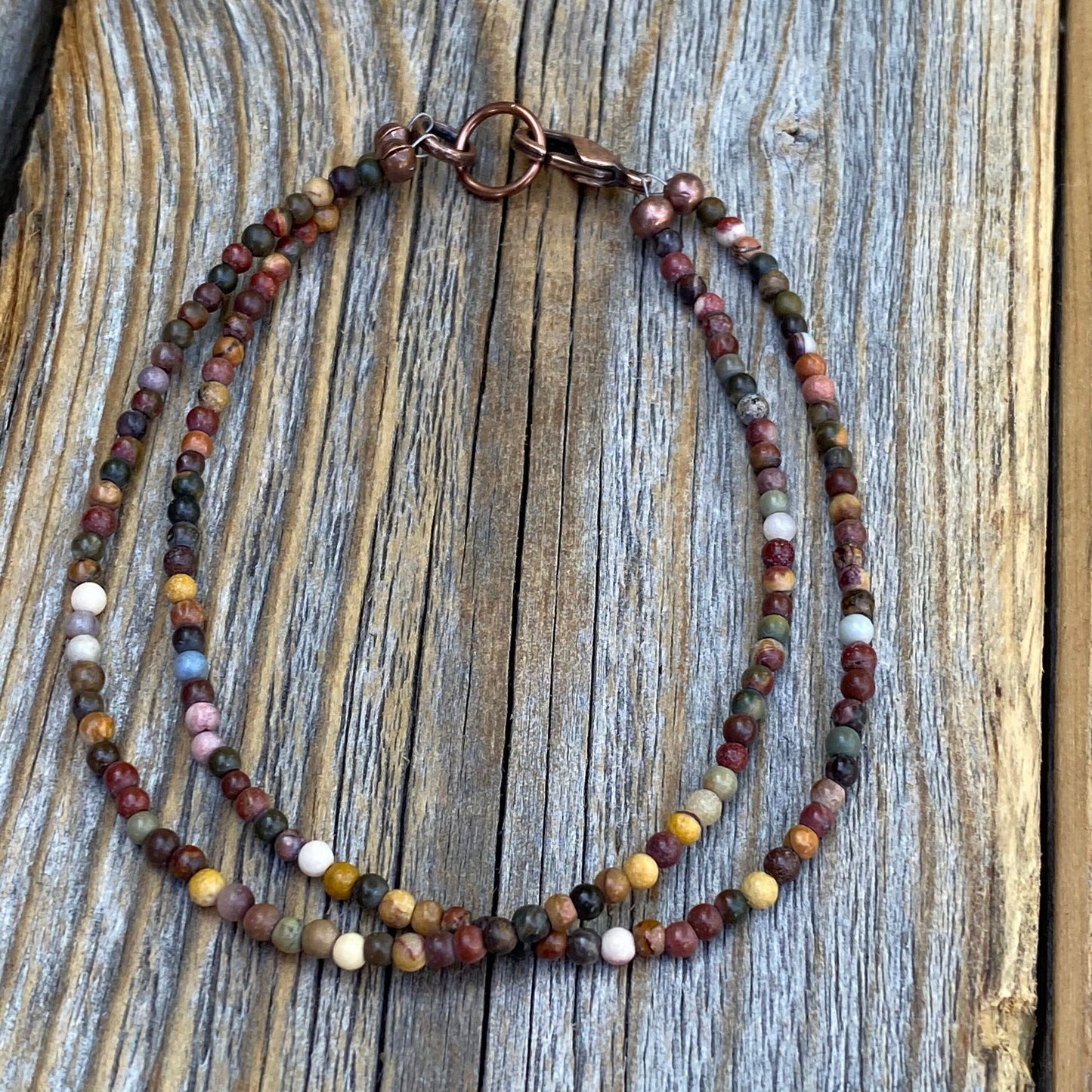 Tiny Jasper Double Strand Beaded Anklet or Bracelet