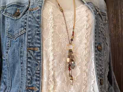 Long Boho Necklace with Orange Agate