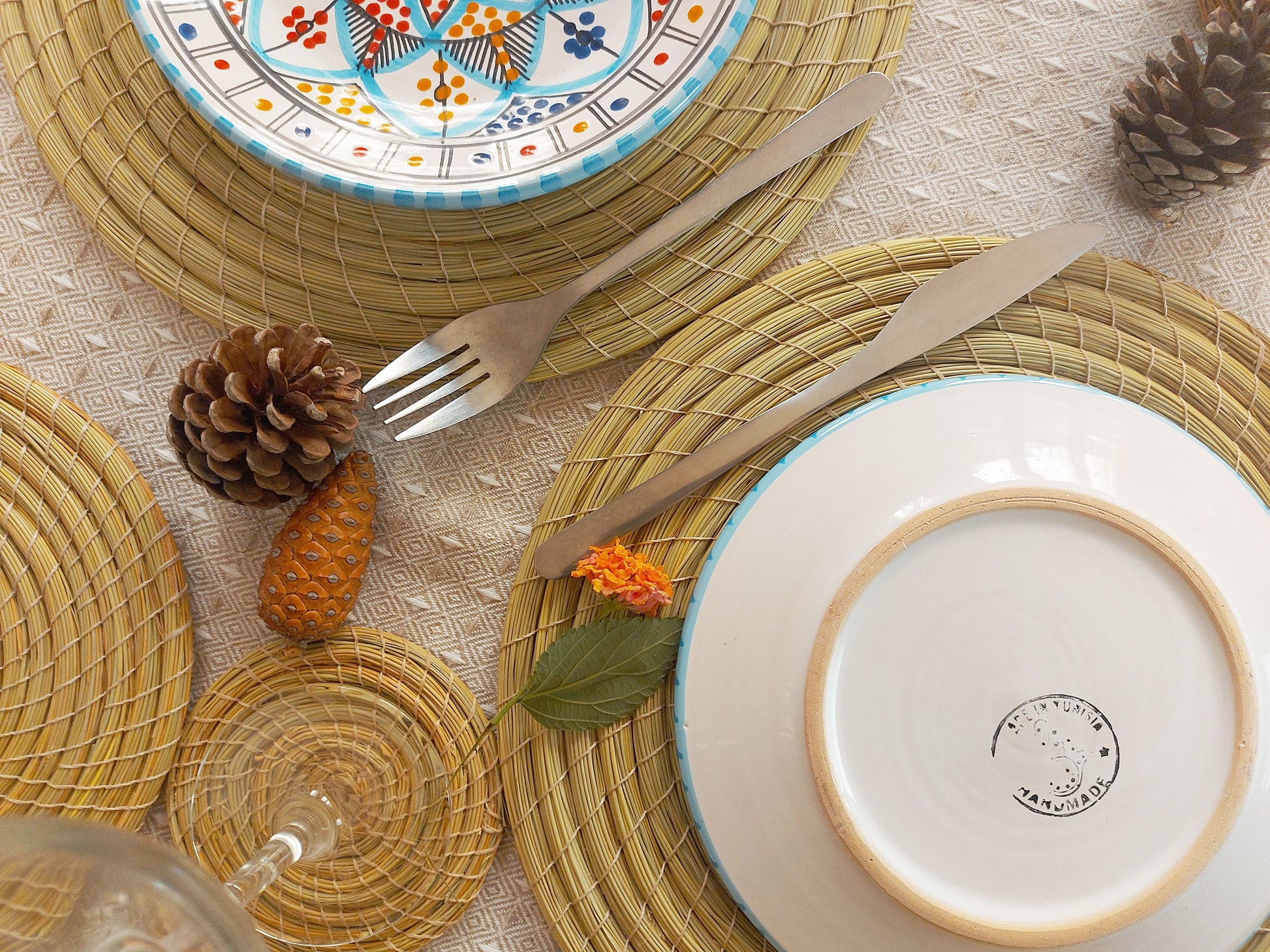 Colourful Hand Painted Side Plates Set Made in Tunisia 