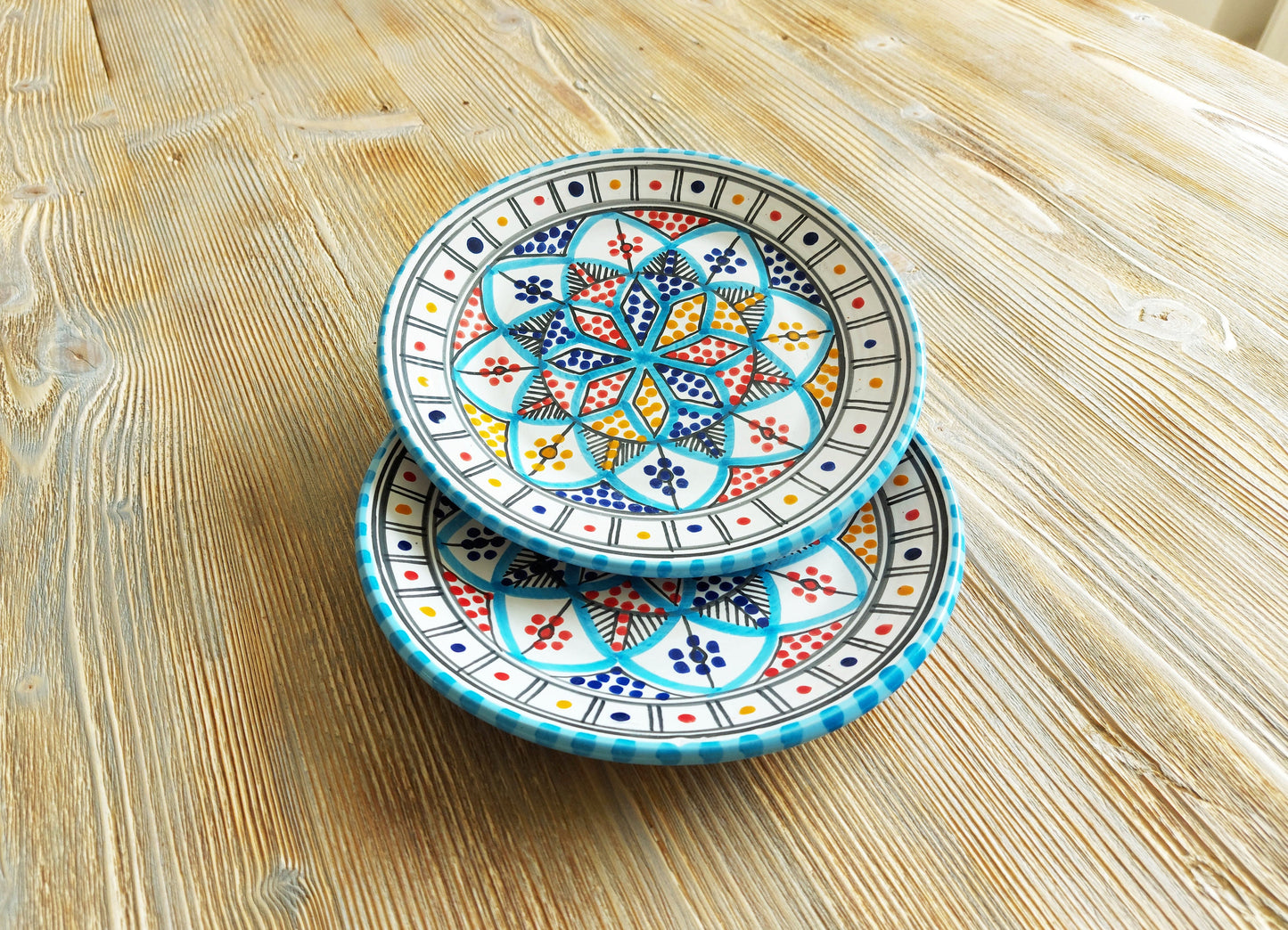 Colourful Hand Painted Side Plates Set Made in Tunisia 