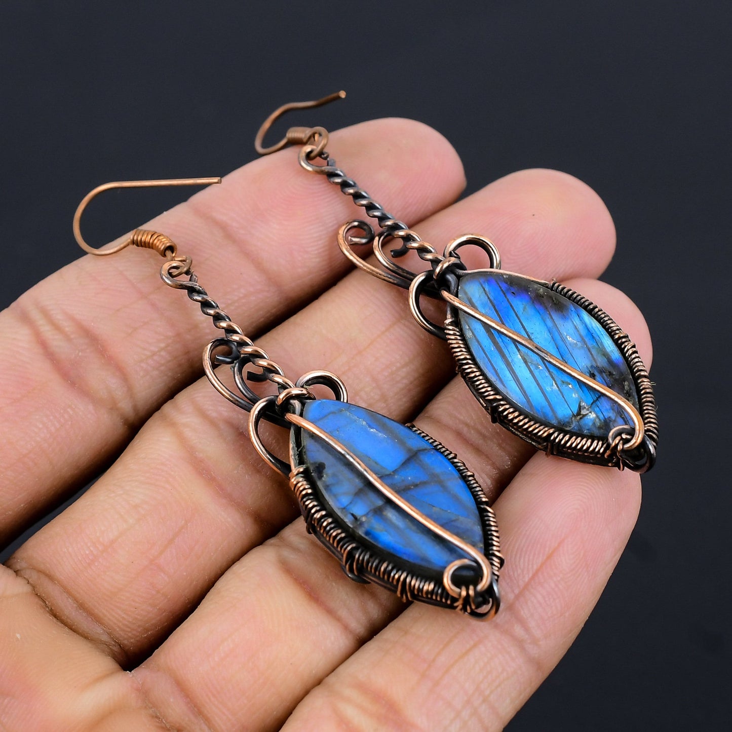 Labradorite Copper Earrings