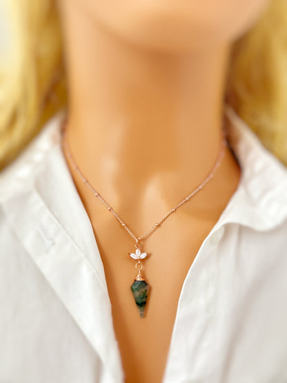 Rose Gold Moss Agate Necklace