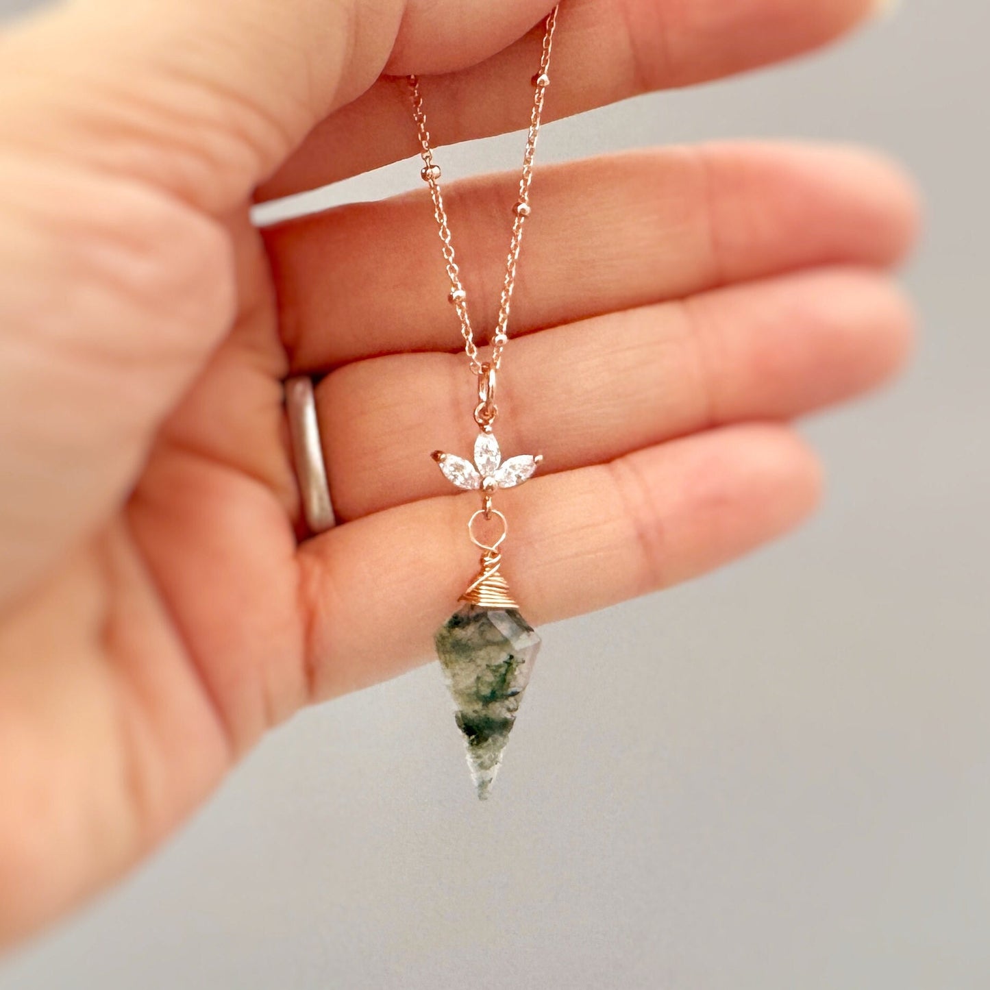 Rose Gold Moss Agate Necklace