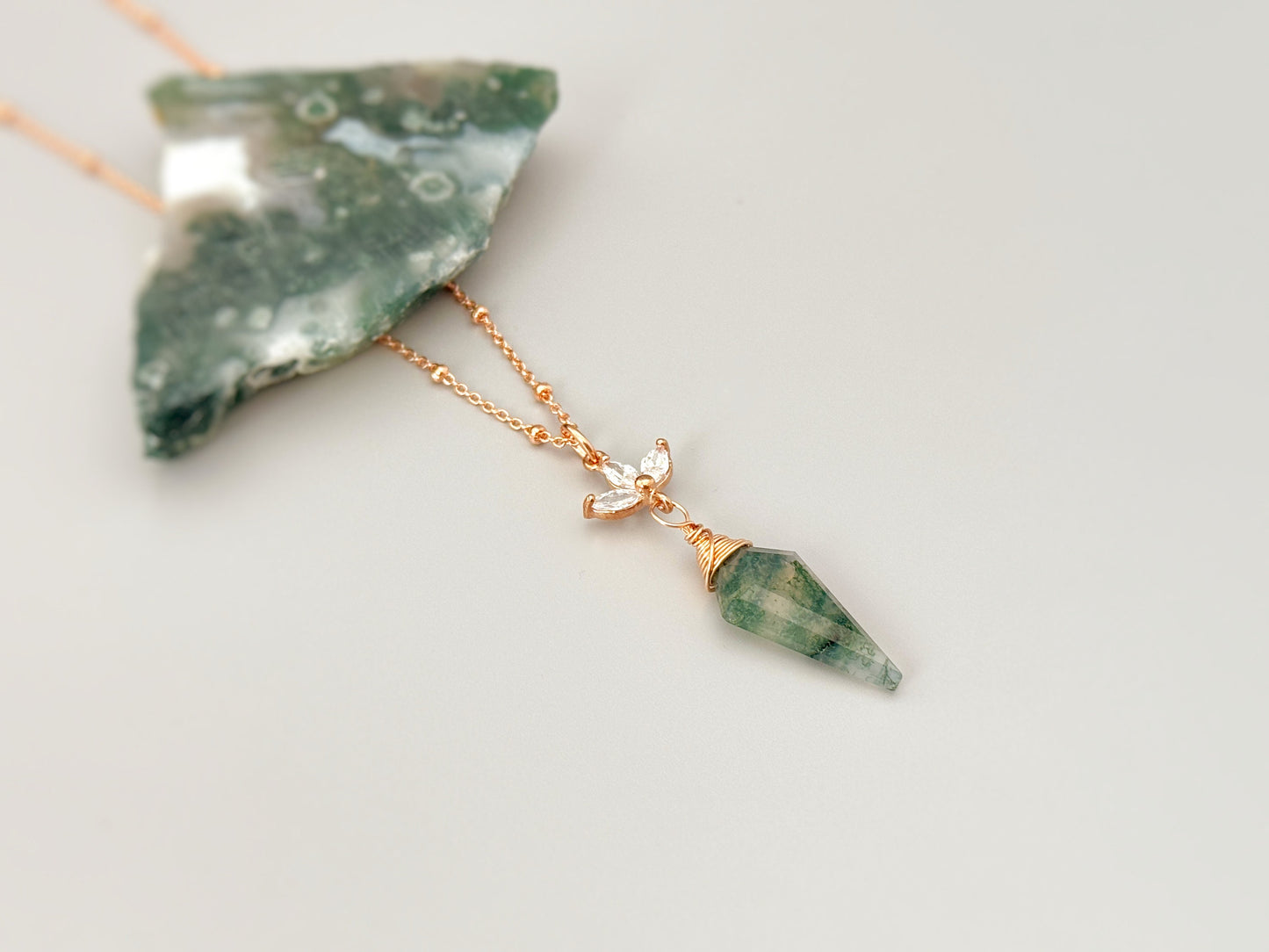 Rose Gold Moss Agate Necklace