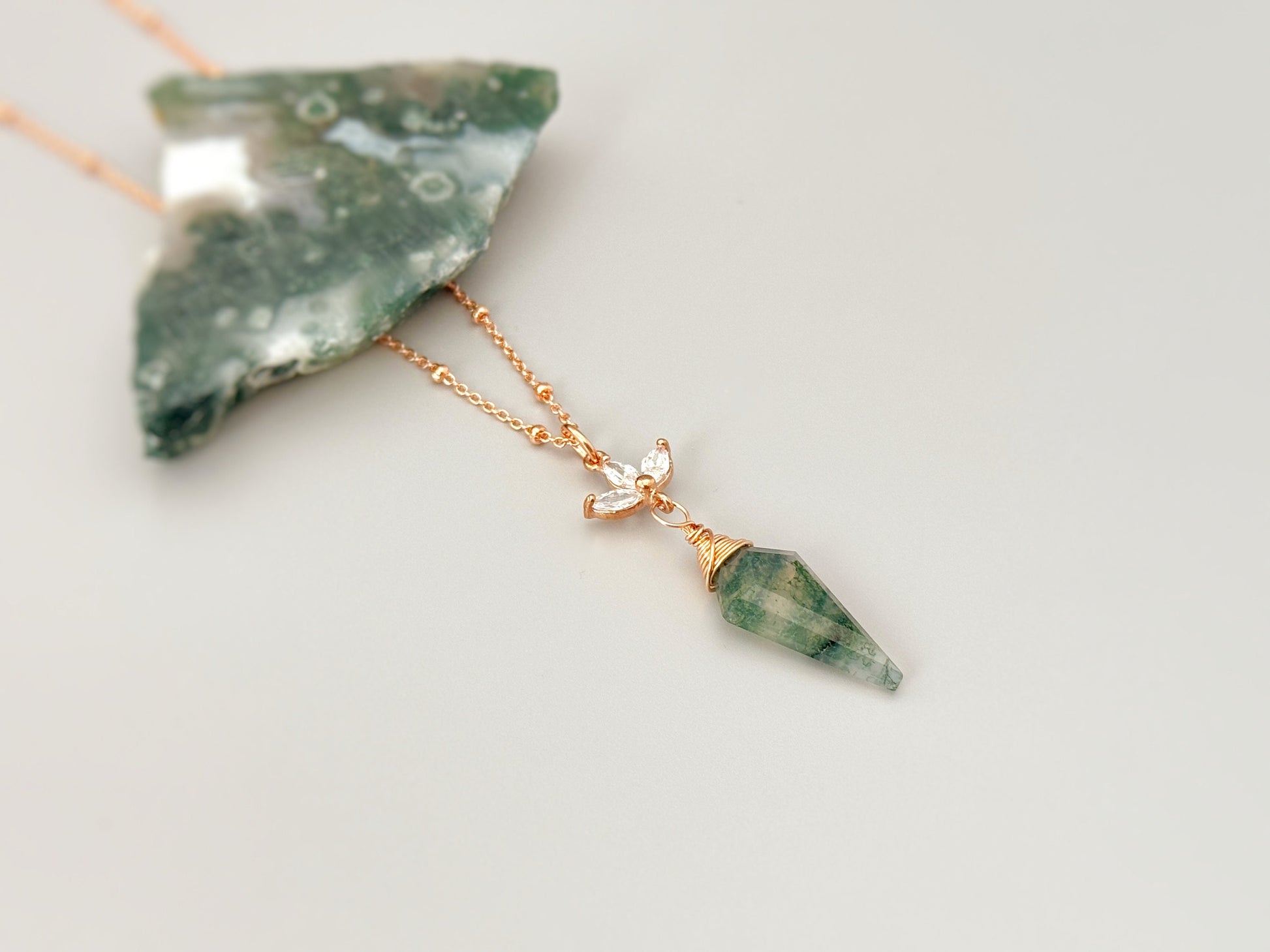 Rose Gold Moss Agate Necklace