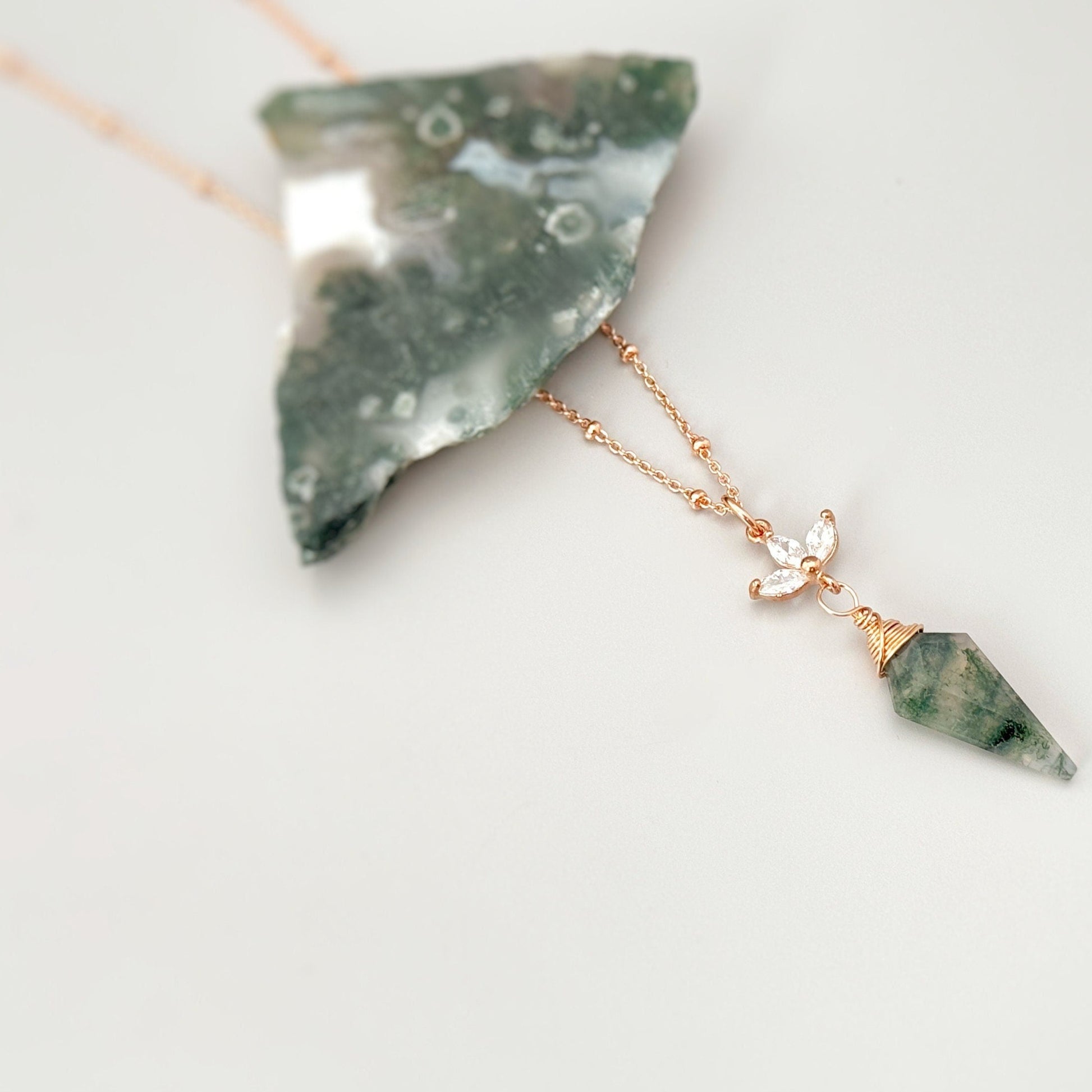 Rose Gold Moss Agate Necklace