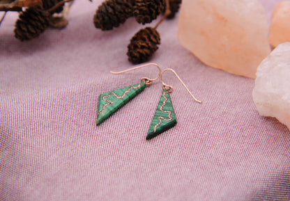 Natural Copper Inlaid Green Wood Dangle Earrings