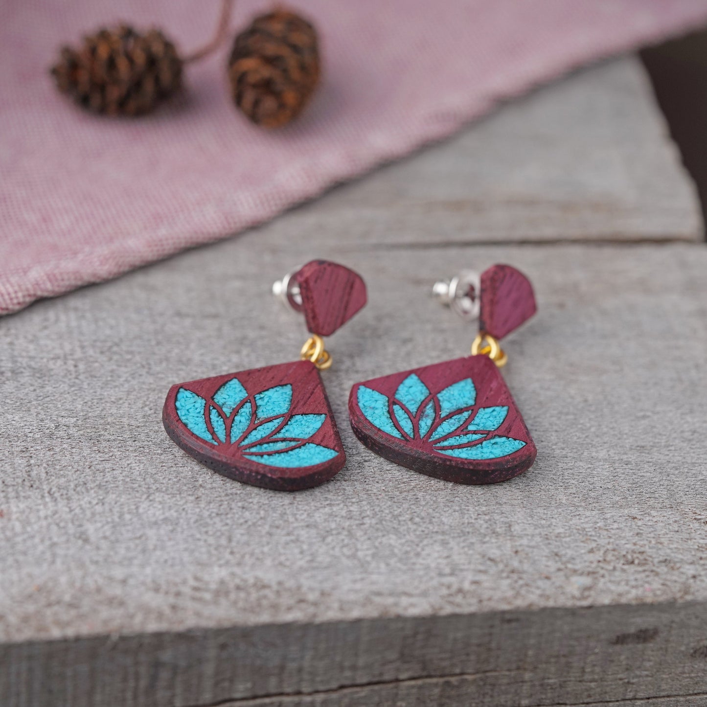 Turquoise Lotus Drop Earrings