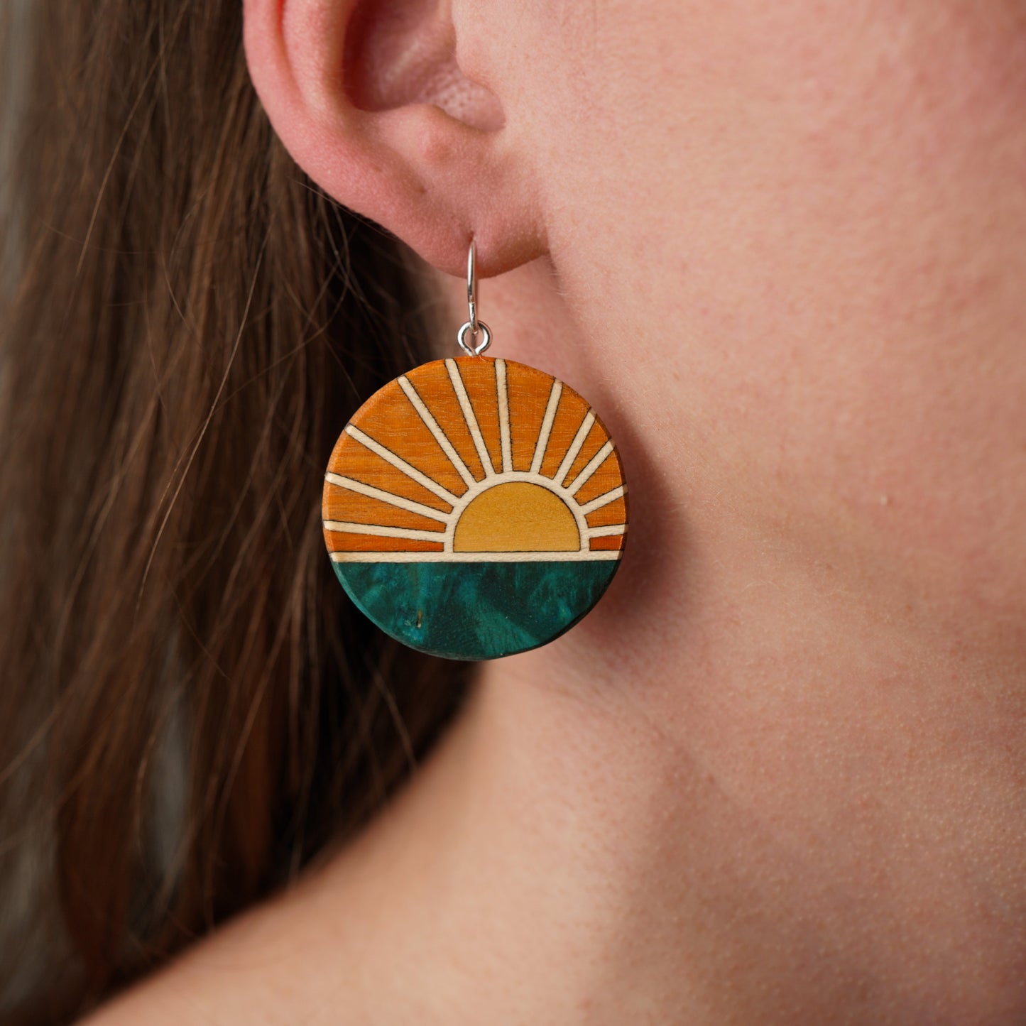 Lightweight Wood Sun Earrings