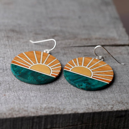 Lightweight Wood Sun Earrings