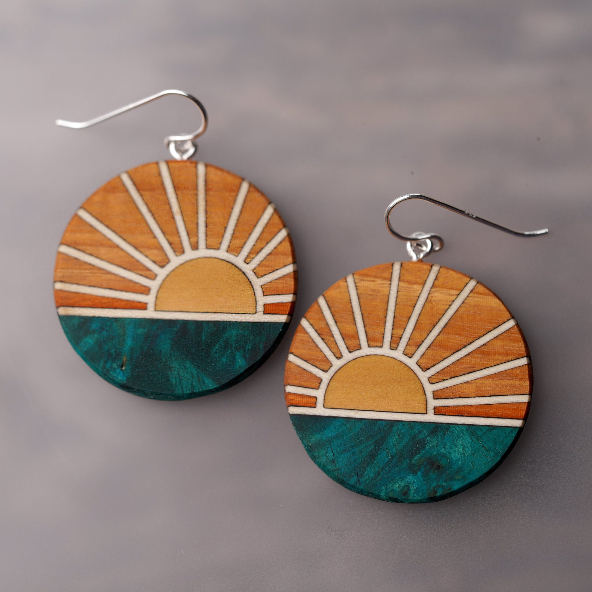 Lightweight Wood Sun Earrings