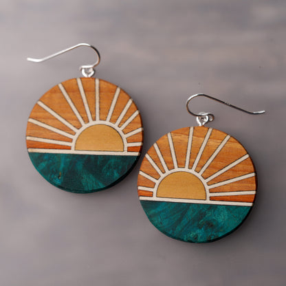 Lightweight Wood Sun Earrings