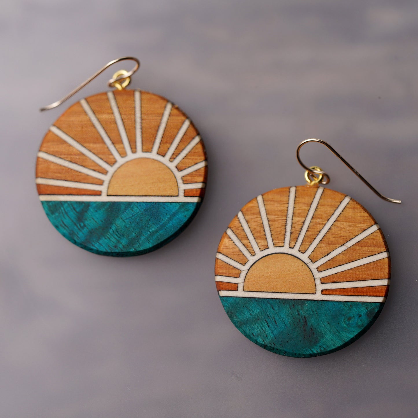 Lightweight Wood Sun Earrings