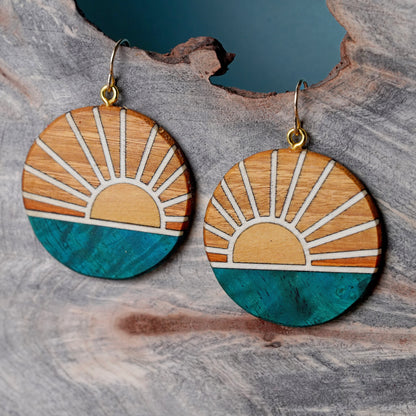 Lightweight Wood Sun Earrings