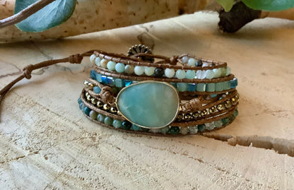 Aventurine and Labradorite Leather Wrap Bracelet