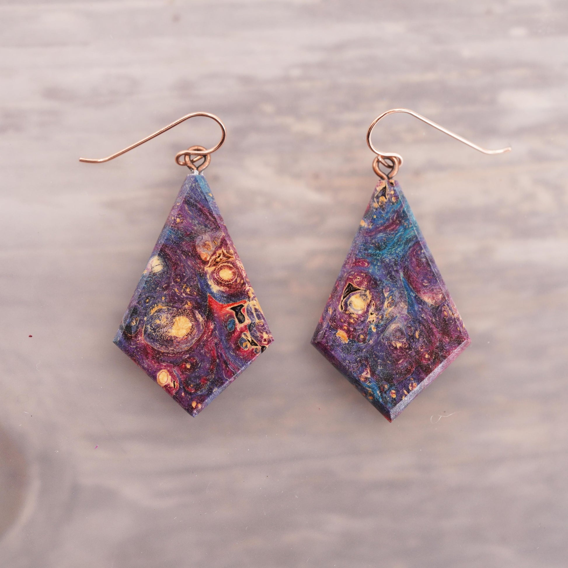 Colorful Dyed Burl Wood Teardrop Earrings