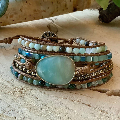 Aventurine and Labradorite Leather Wrap Bracelet