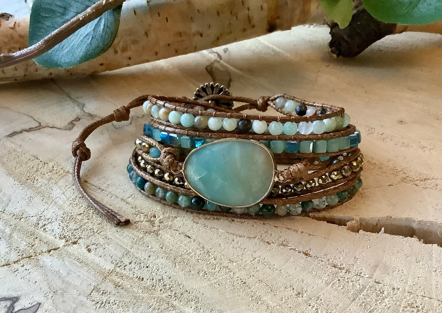 Aventurine and Labradorite Leather Wrap Bracelet